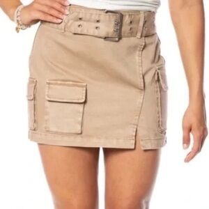 Juicy Couture Size 25 Beige Denim Mini Skirt with Grommet Details Built In Belt